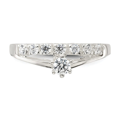 Sterling Silver Row and Solitaire CZ Ring
