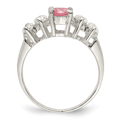 Sterling Silver Pink Round CZ w/Side Stones Ring