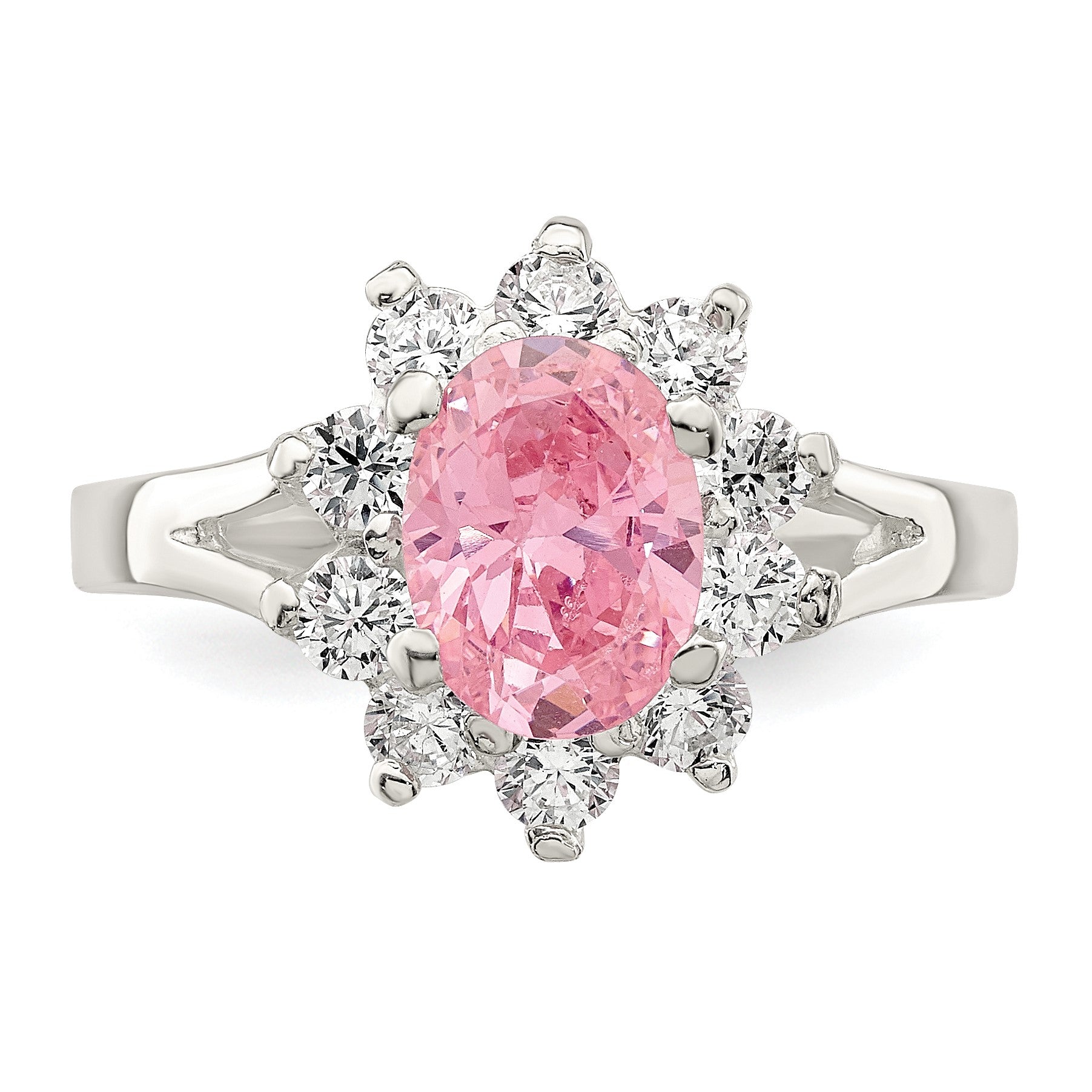 Sterling Silver Pink Oval CZ Cluster Ring