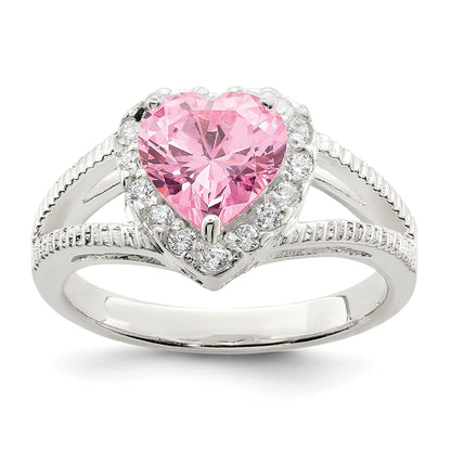 Sterling Silver Pink CZ Heart Ring