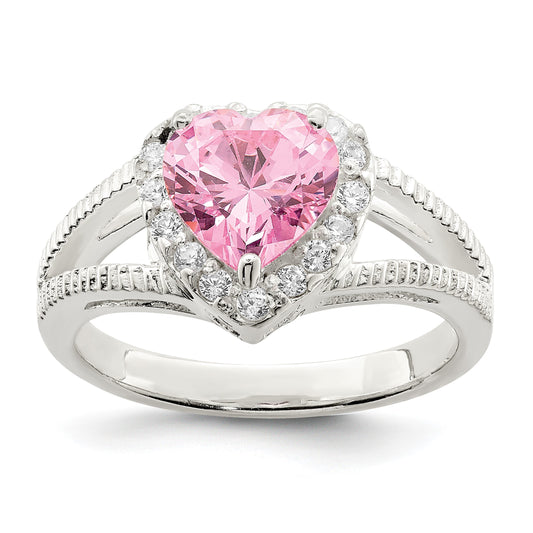Sterling Silver Pink CZ Heart Ring