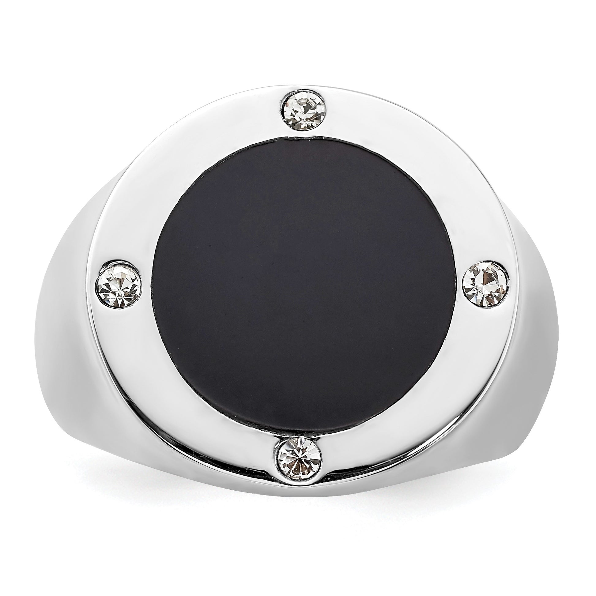 Sterling Silver Rhodium Plated Black Simulated Onyx & CZ Ring