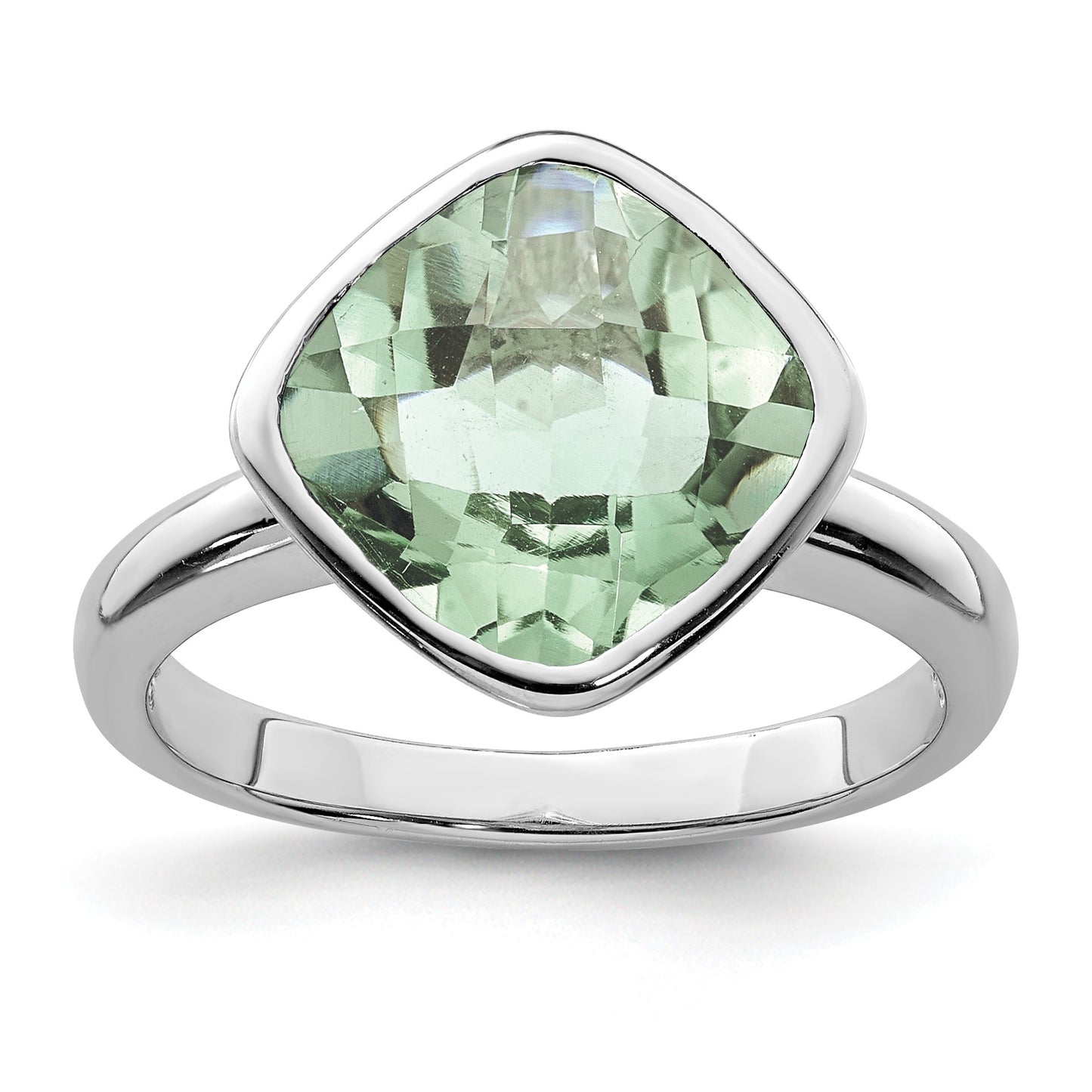 Sterling Silver Rhodium Green Quartz Ring