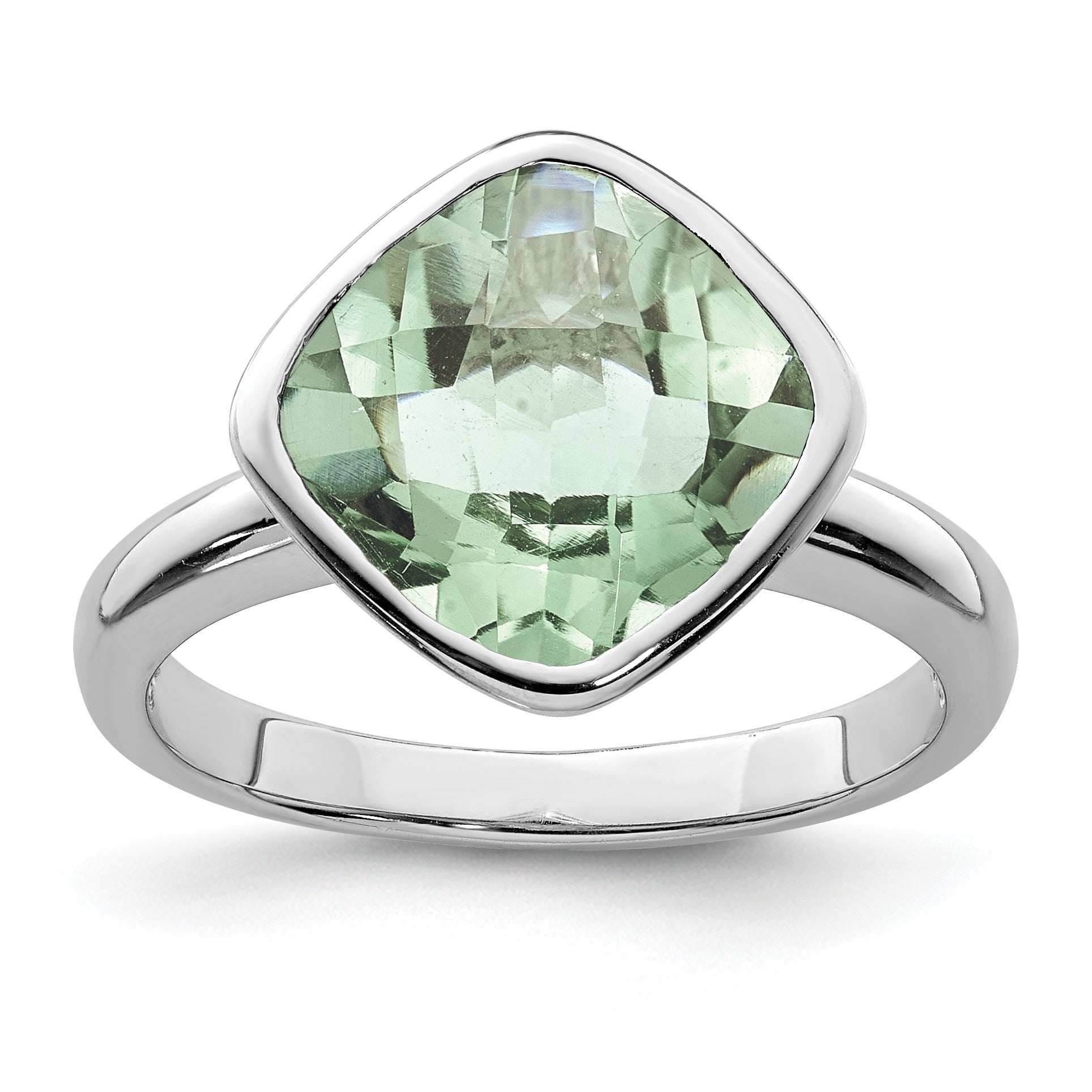 Sterling Silver Rhodium Green Quartz Ring
