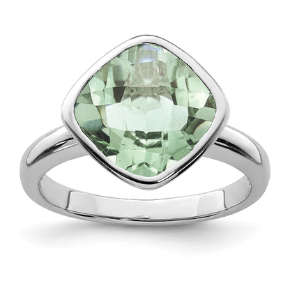 Sterling Silver Rhodium Green Quartz Ring