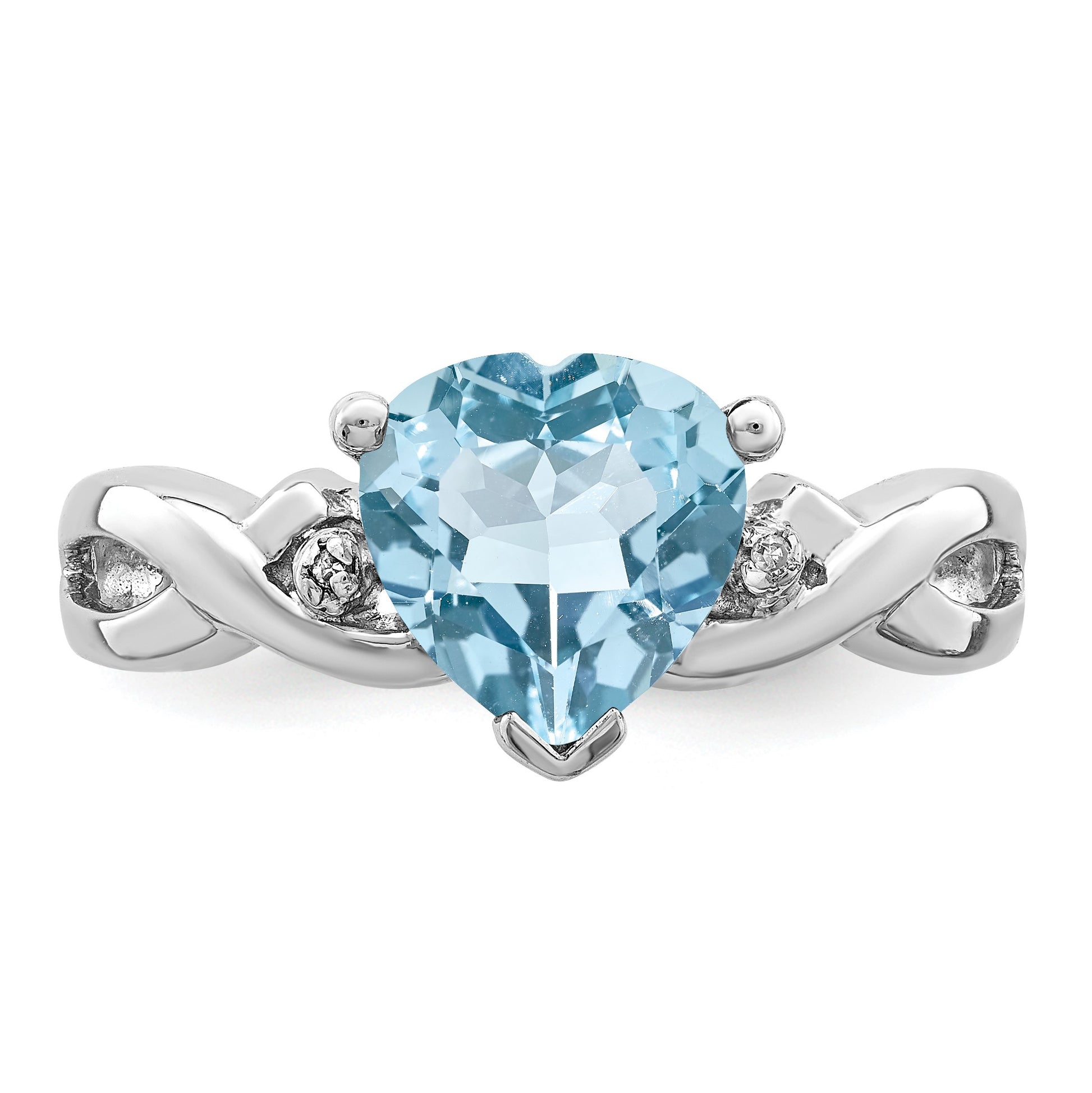 Sterling Silver Rhodium Plated Diamond & Lt Swiss BT Heart Ring
