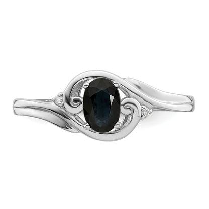Sterling Silver Rhodium Plated Diamond & Sapphire Ring