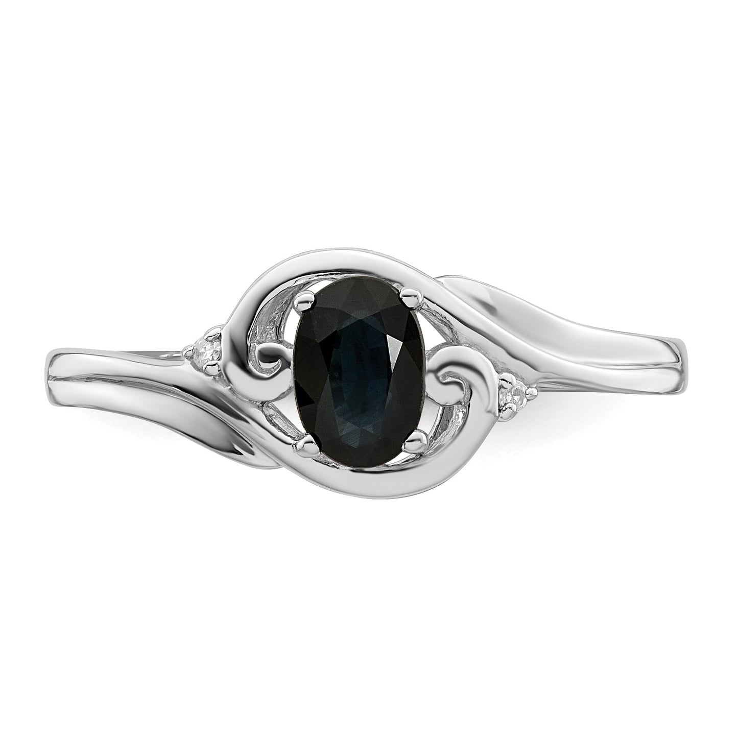 Sterling Silver Rhodium Plated Diamond & Sapphire Ring