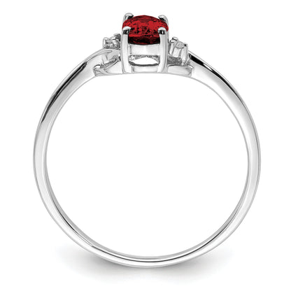 Sterling Silver Rhodium Plated Diamond and Garnet Oval Ring
