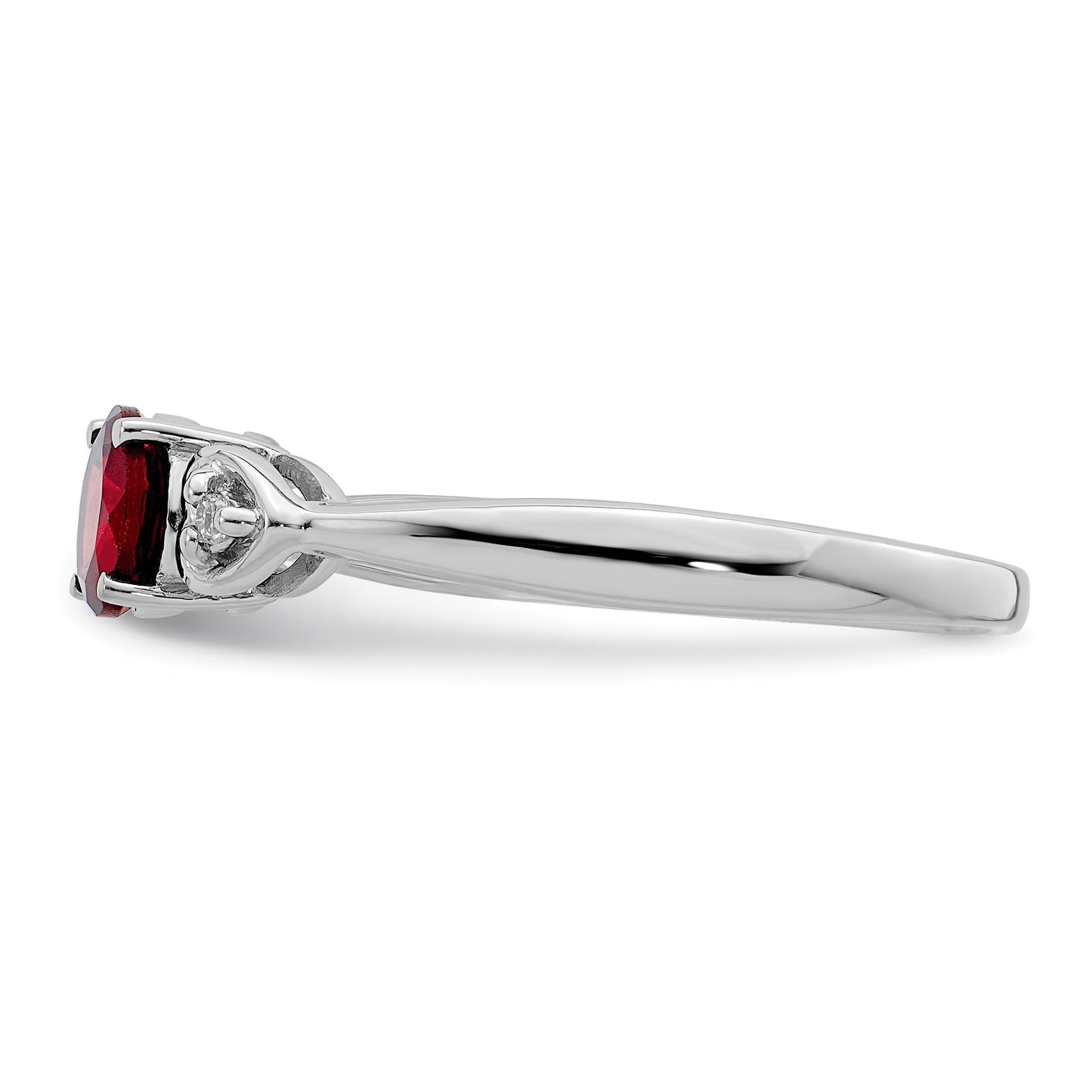 Sterling Silver Rhodium Plated Diamond and Garnet Ring