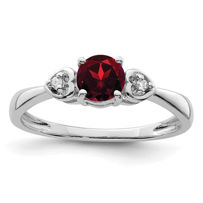 Sterling Silver Rhodium Plated Diamond and Garnet Ring