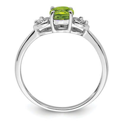 Sterling Silver Rhodium Plated Diamond and Peridot Round Ring