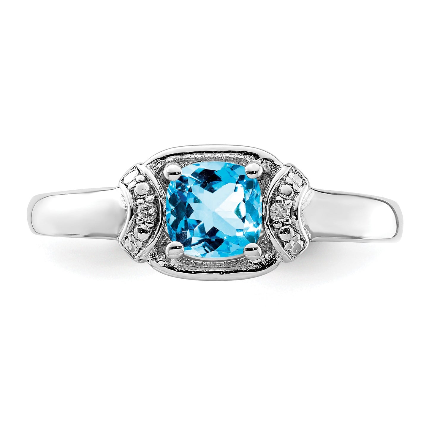 Sterling Silver Rhodium Diam. & Light Blue Topaz Ring