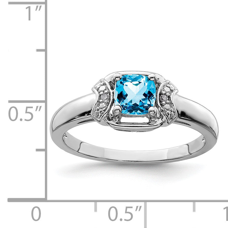 Sterling Silver Rhodium Diam. & Light Blue Topaz Ring