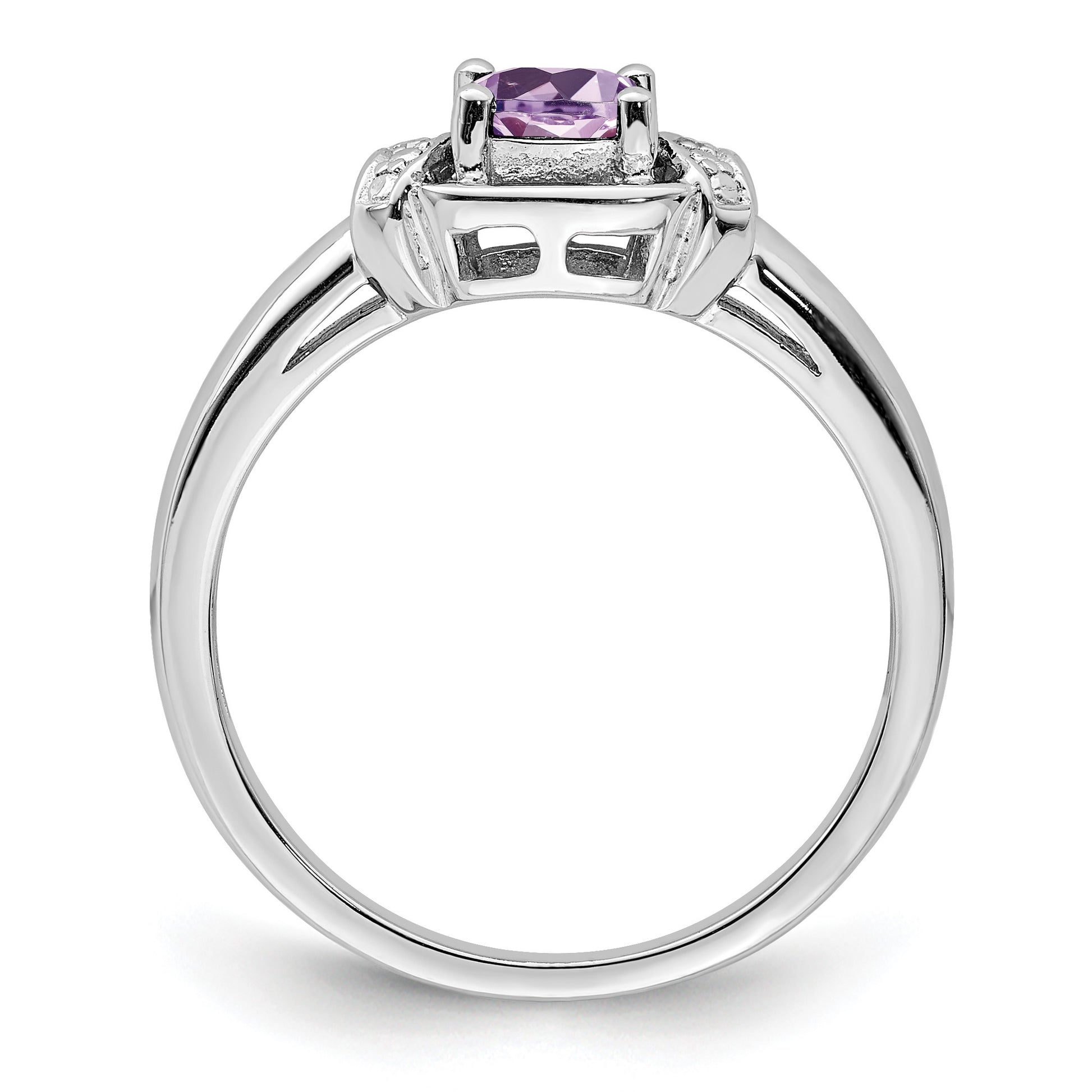 Sterling Silver Rhodium Diam. & Pink Quartz Ring