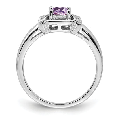 Sterling Silver Rhodium Diam. & Pink Quartz Ring