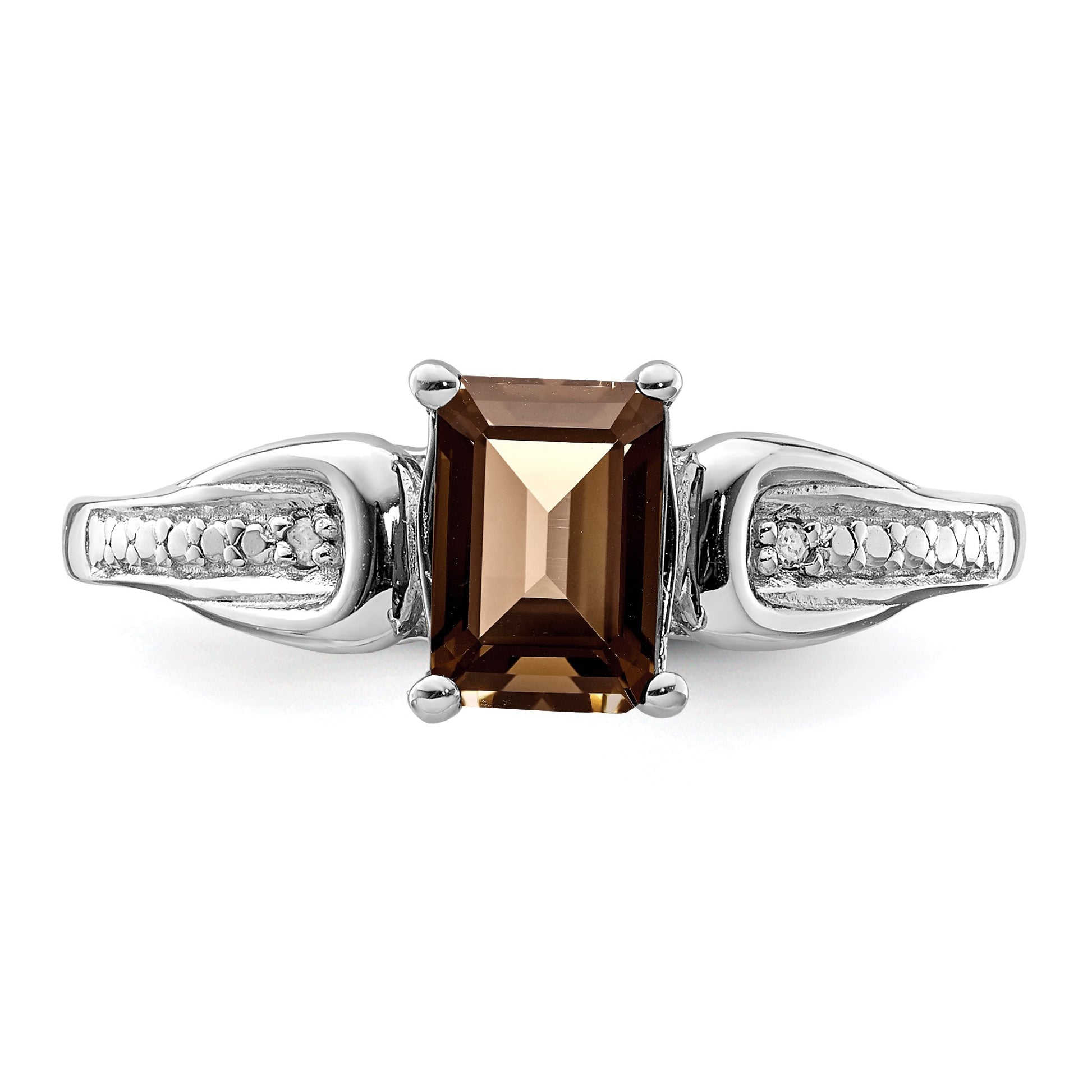 Sterling Silver Rhodium Diam. & Smoky Quartz Ring