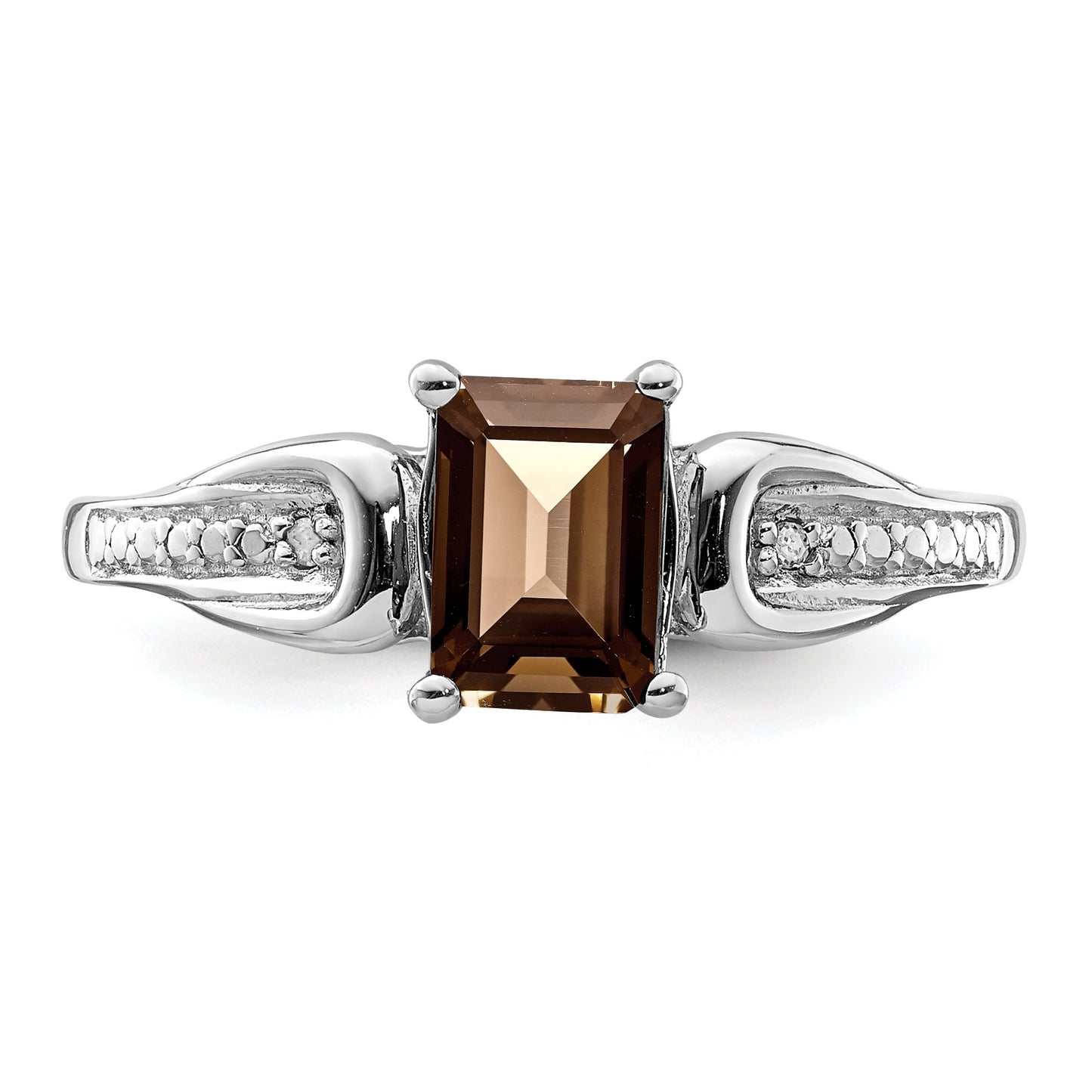 Sterling Silver Rhodium Diam. & Smoky Quartz Ring