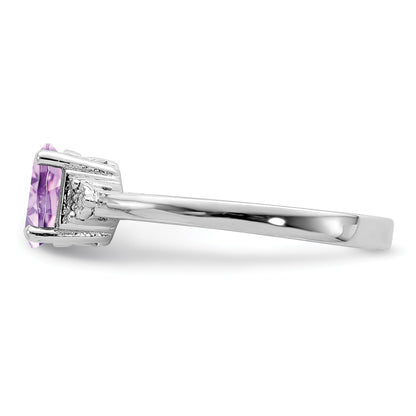Sterling Silver Rhodium Diam. & Rose de France Ring