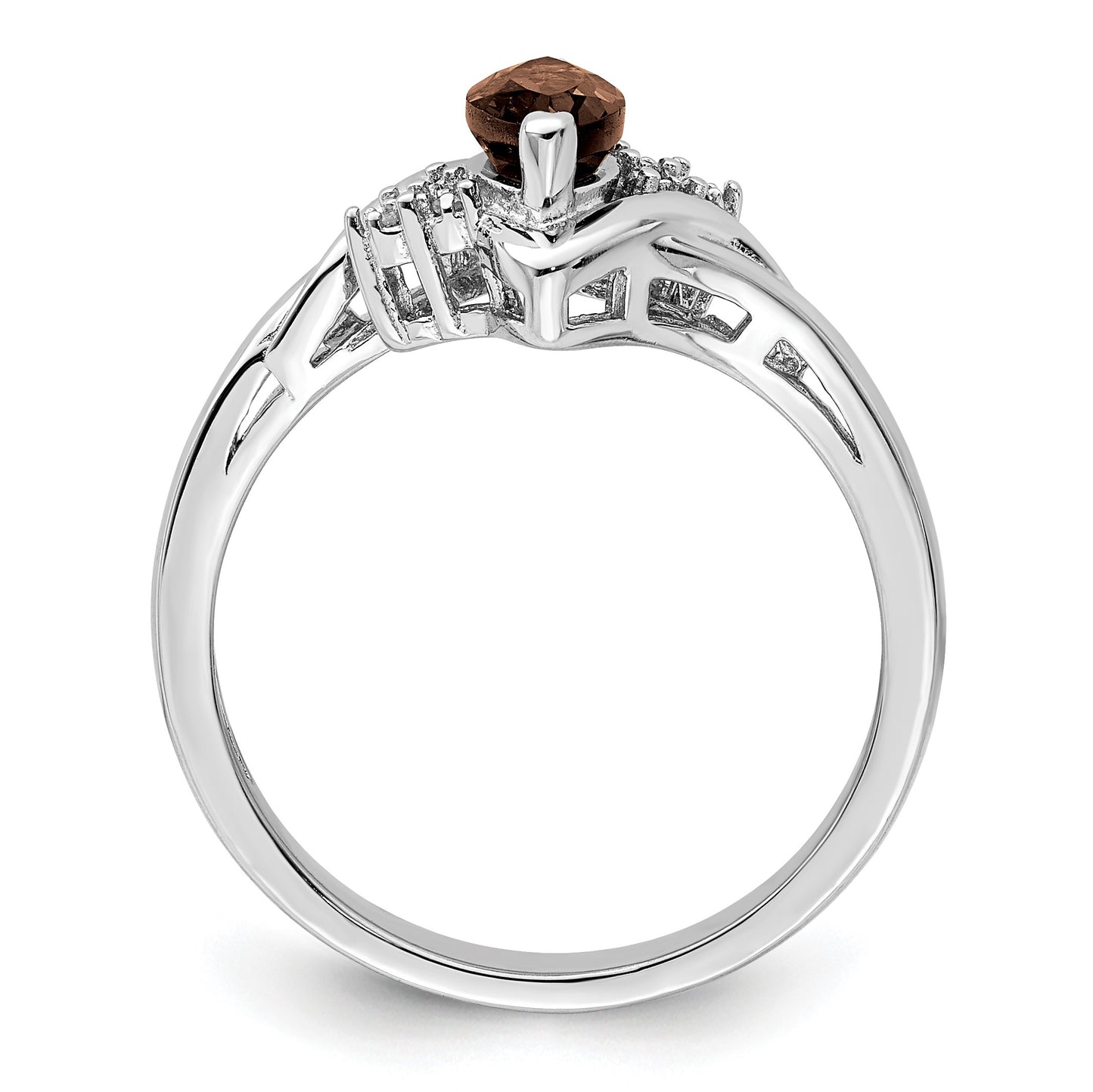 Sterling Silver Rhodium Diam. & Smoky Quartz Ring