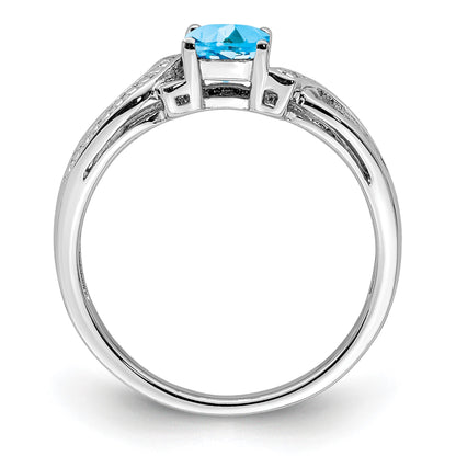 Sterling Silver Rhodium Light Swiss Blue Topaz & Diam. Ring