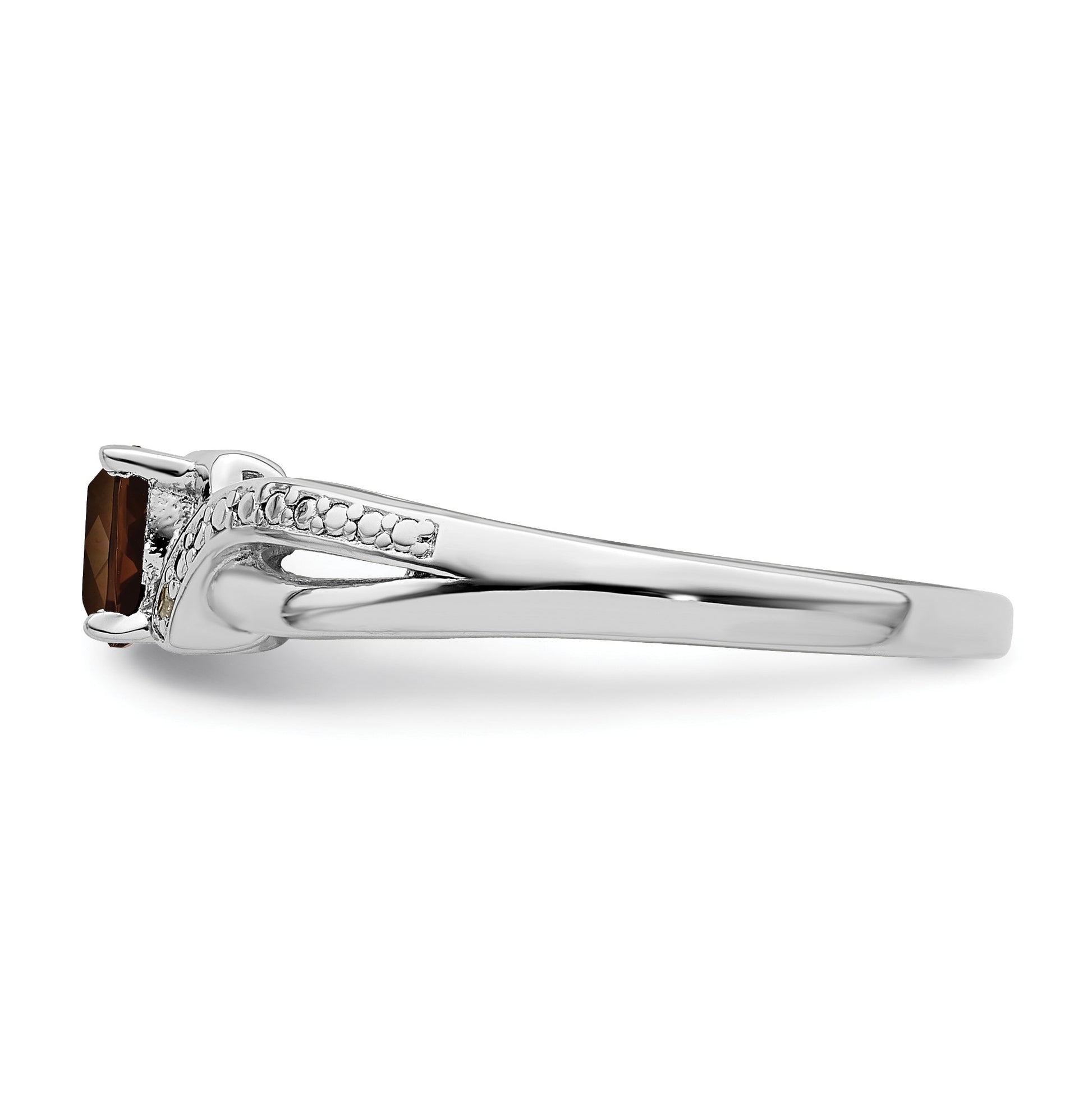 Sterling Silver Rhodium Smoky Quartz Diam. Ring