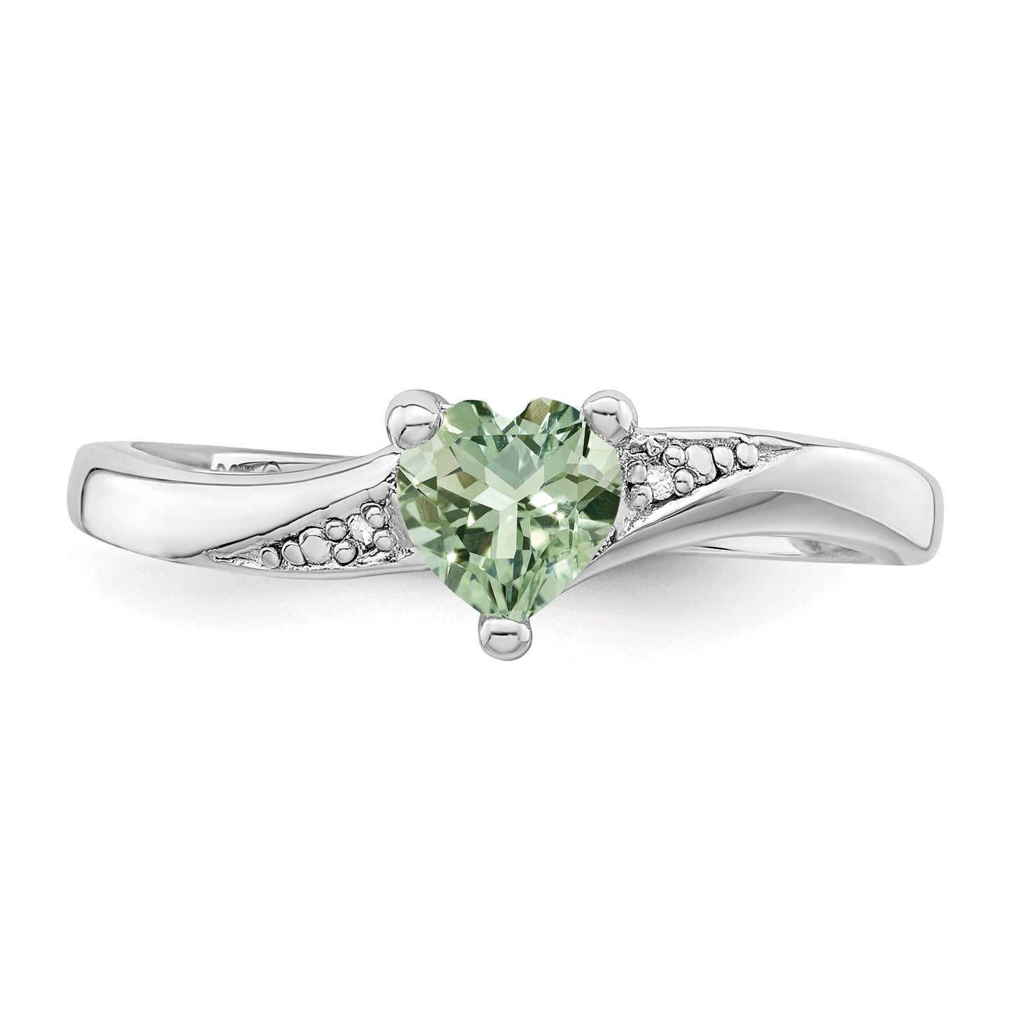 Sterling Silver Rhodium Green Quartz Diam. Ring