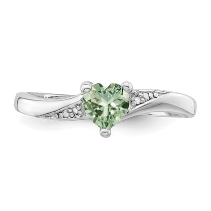 Sterling Silver Rhodium Green Quartz Diam. Ring