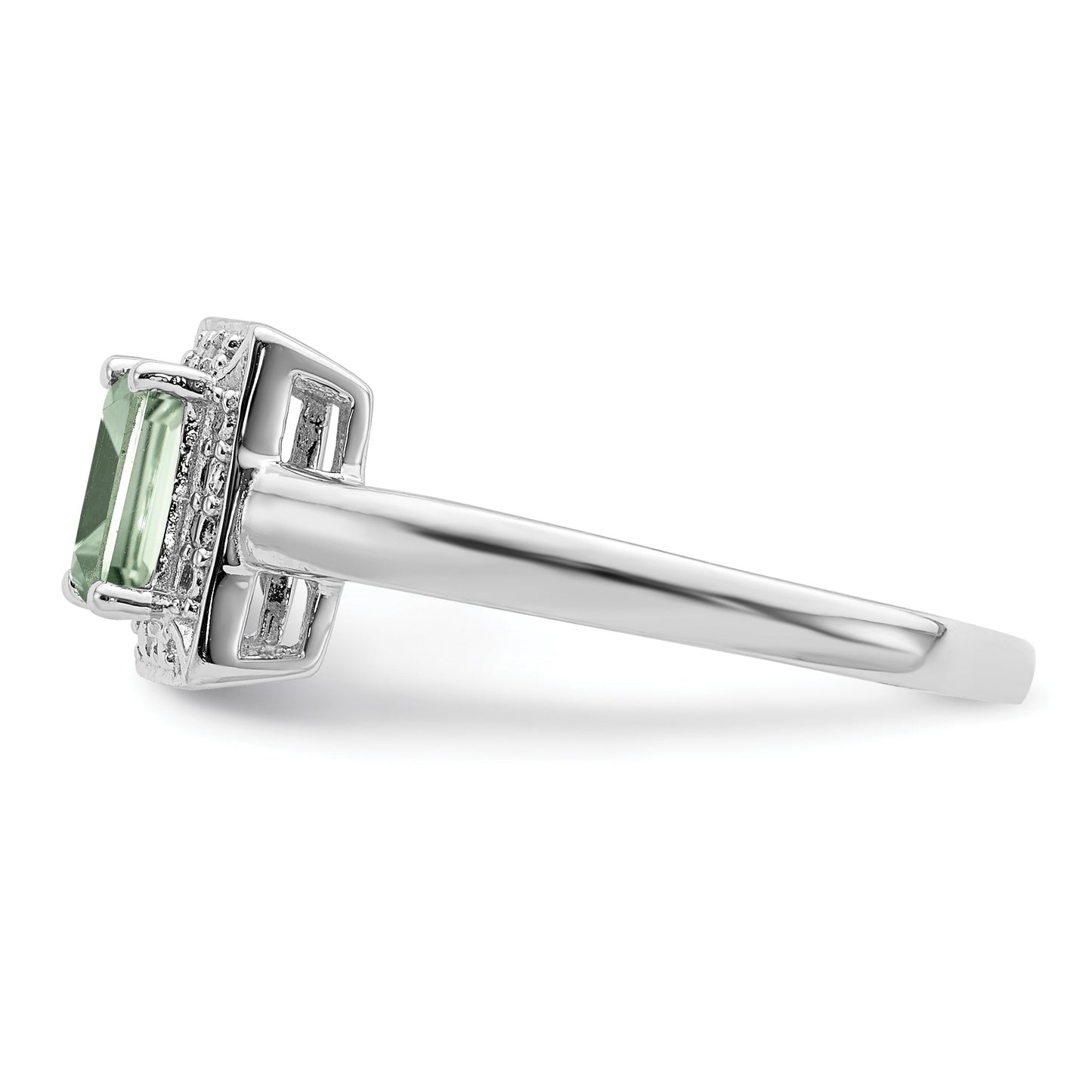 Sterling Silver Rhodium Green Quartz Diam. Ring