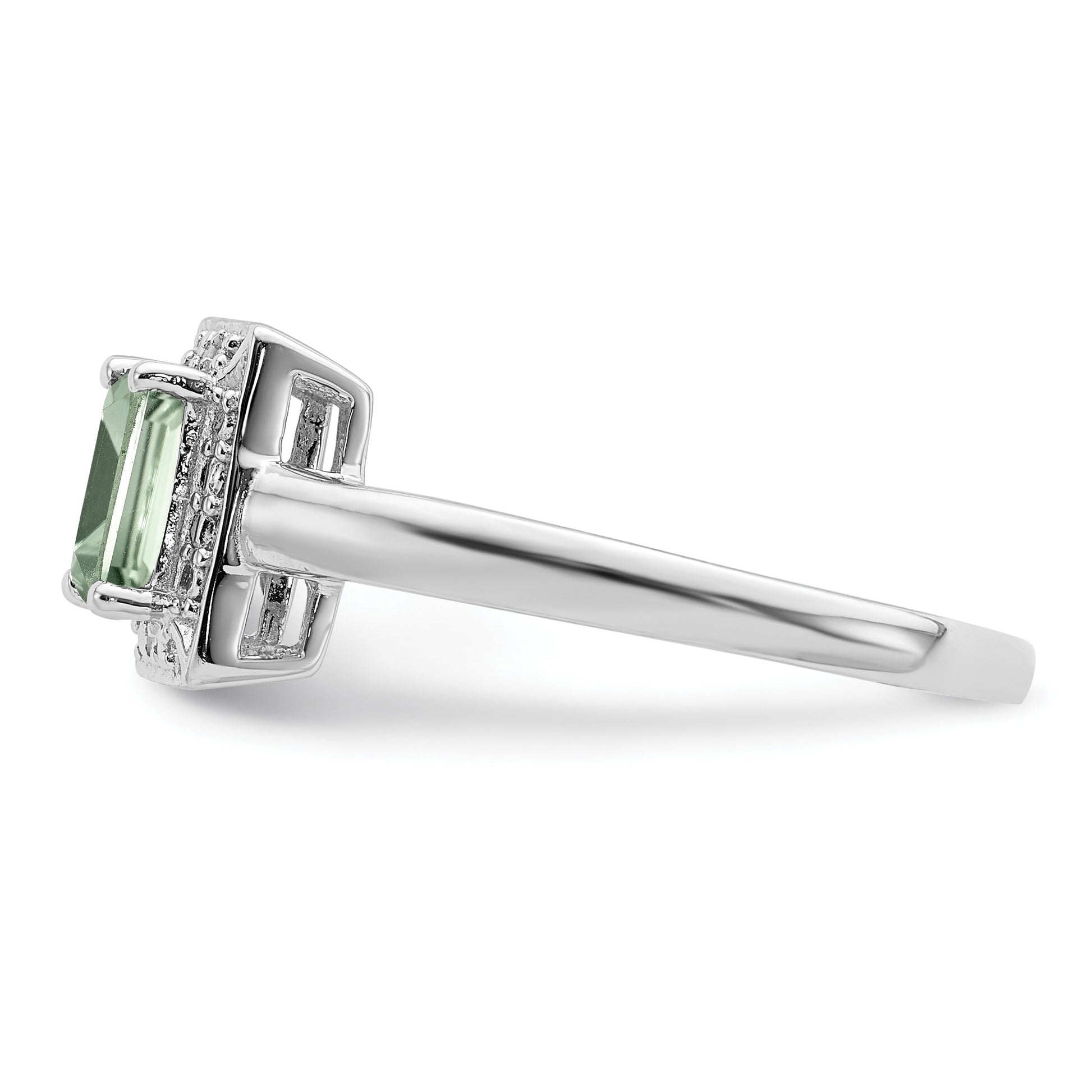 Sterling Silver Rhodium Green Quartz Diam. Ring