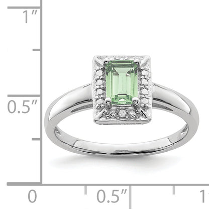 Sterling Silver Rhodium Green Quartz Diam. Ring