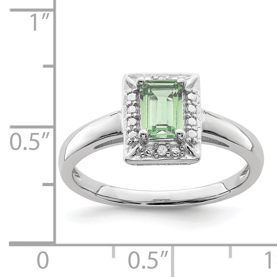 Sterling Silver Rhodium Green Quartz Diam. Ring