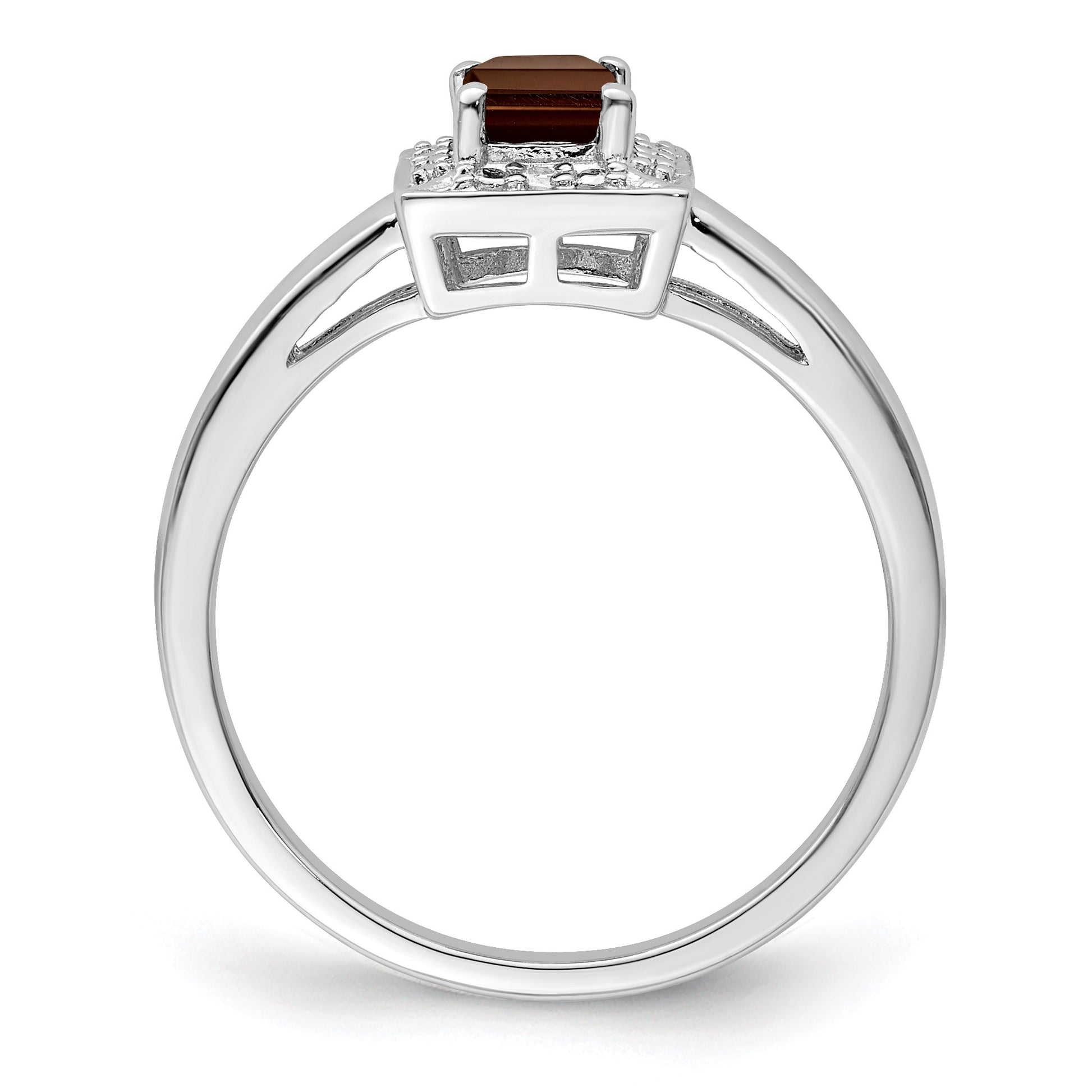 Sterling Silver Rhodium Smoky Quartz Diam. Ring