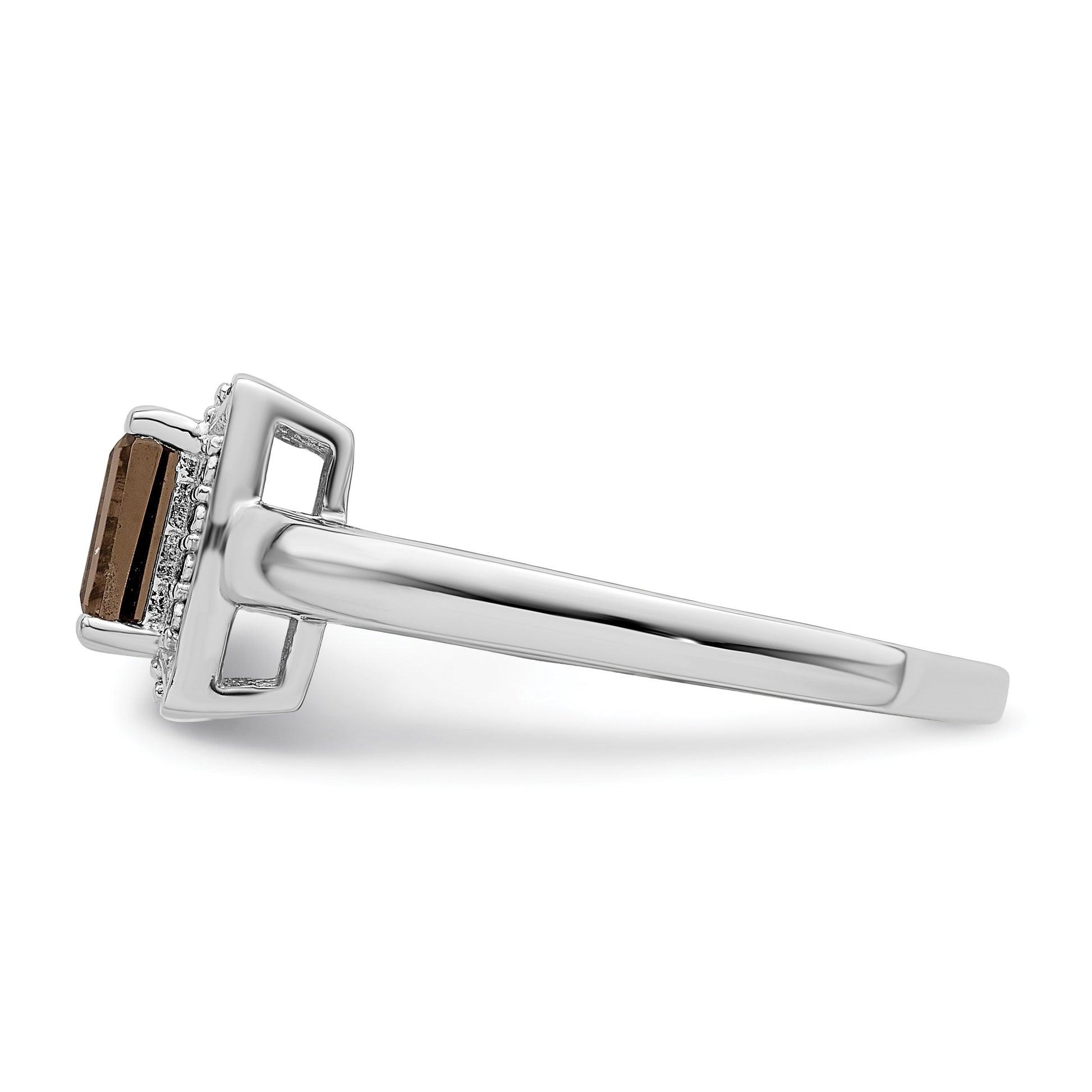 Sterling Silver Rhodium Smoky Quartz Diam. Ring