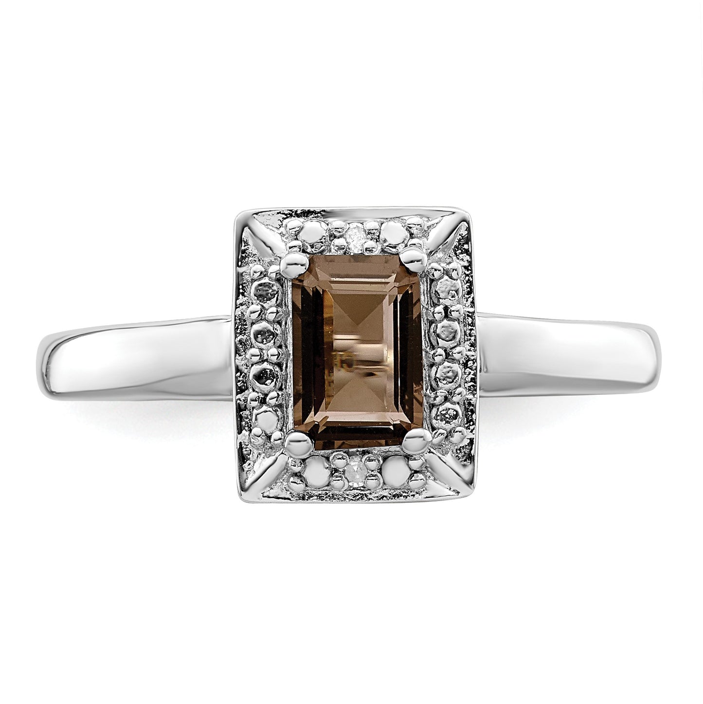 Sterling Silver Rhodium Smoky Quartz Diam. Ring