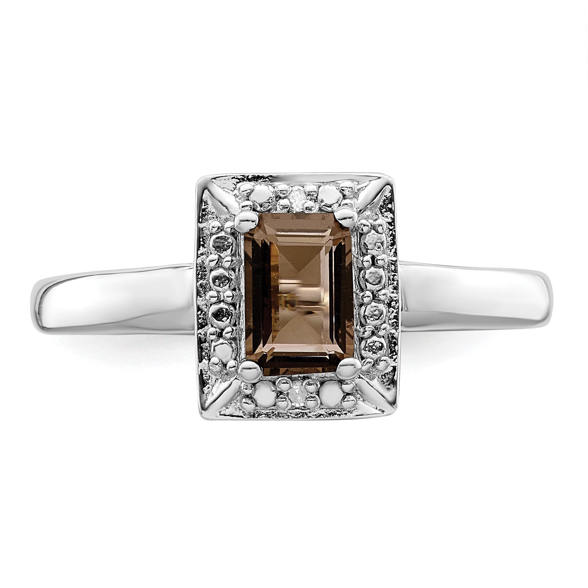 Sterling Silver Rhodium Smoky Quartz Diam. Ring