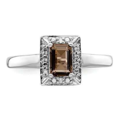 Sterling Silver Rhodium Smoky Quartz Diam. Ring