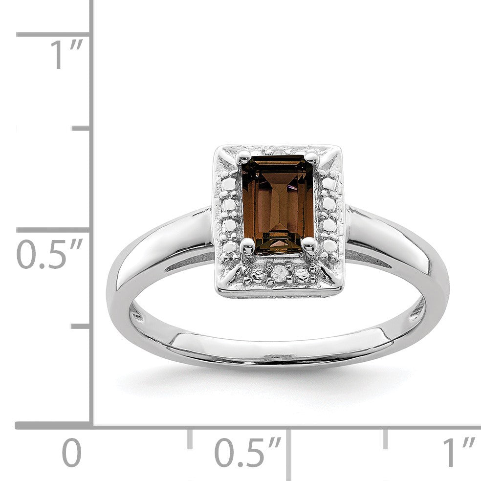 Sterling Silver Rhodium Smoky Quartz Diam. Ring