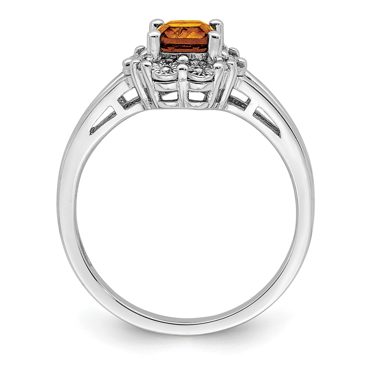 Sterling Silver Rhodium Whiskey Quartz Diam. Ring