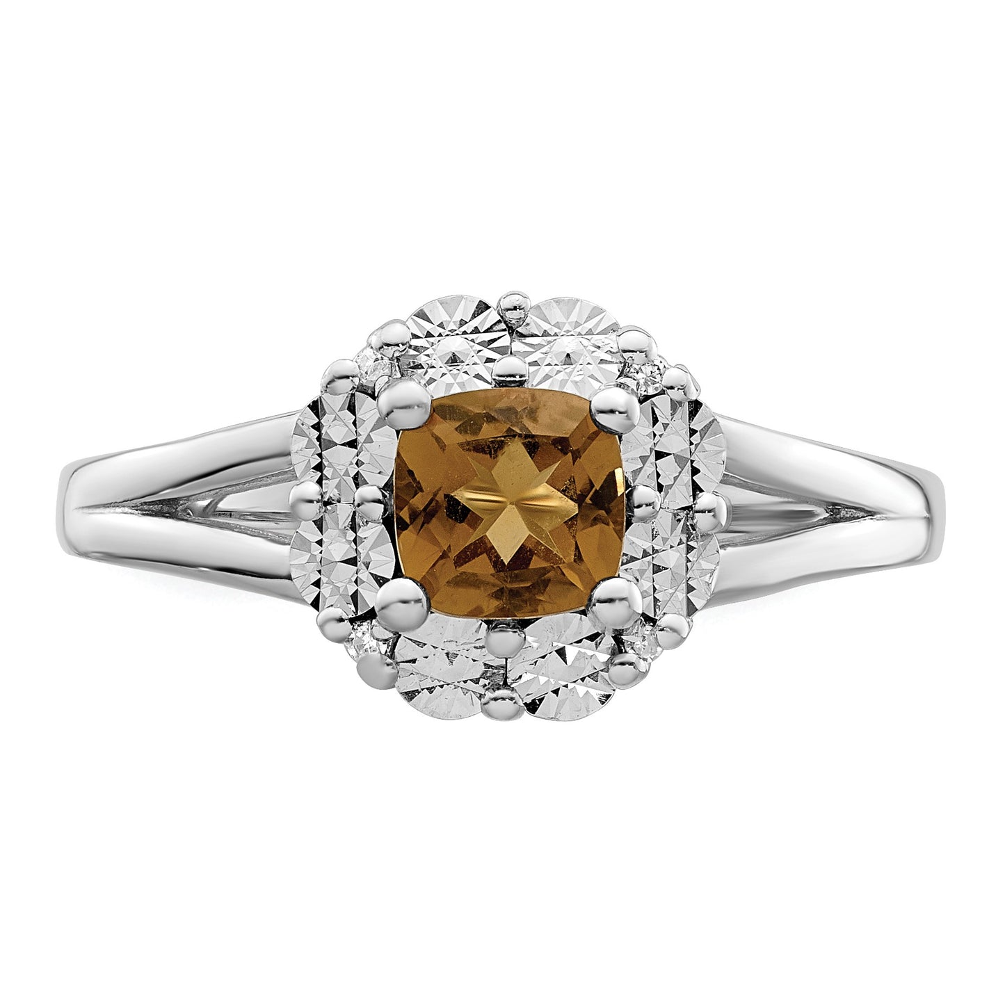 Sterling Silver Rhodium Whiskey Quartz Diam. Ring