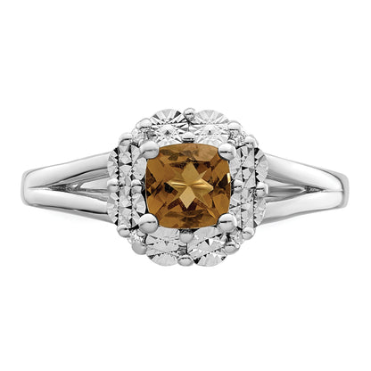 Sterling Silver Rhodium Whiskey Quartz Diam. Ring