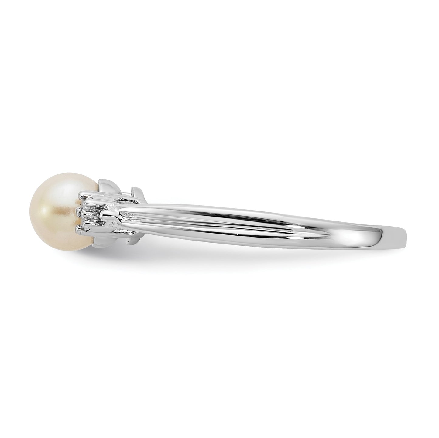 Sterling Silver Rhodium Plated Diamond and FW Cultured Pearl Ring