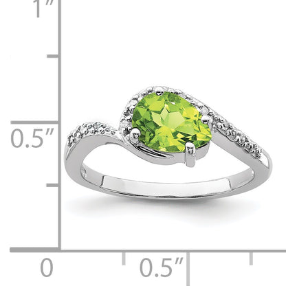 Sterling Silver Rhodium Plated Diamond and Peridot Ring