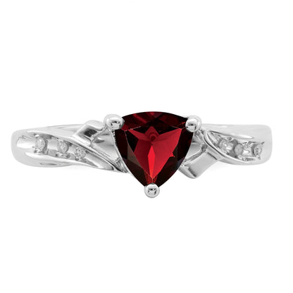Sterling Silver Rhodium Plated Diamond and Garnet Heart Ring
