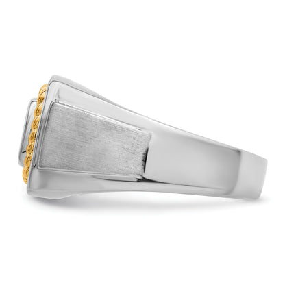 Sterling Silver Rhodium-plated w/10k Yellow Gold Mens Diamond Ring