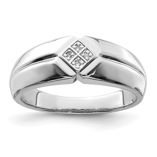 Sterling Silver Rhodium Plated Diam. Men's Ring