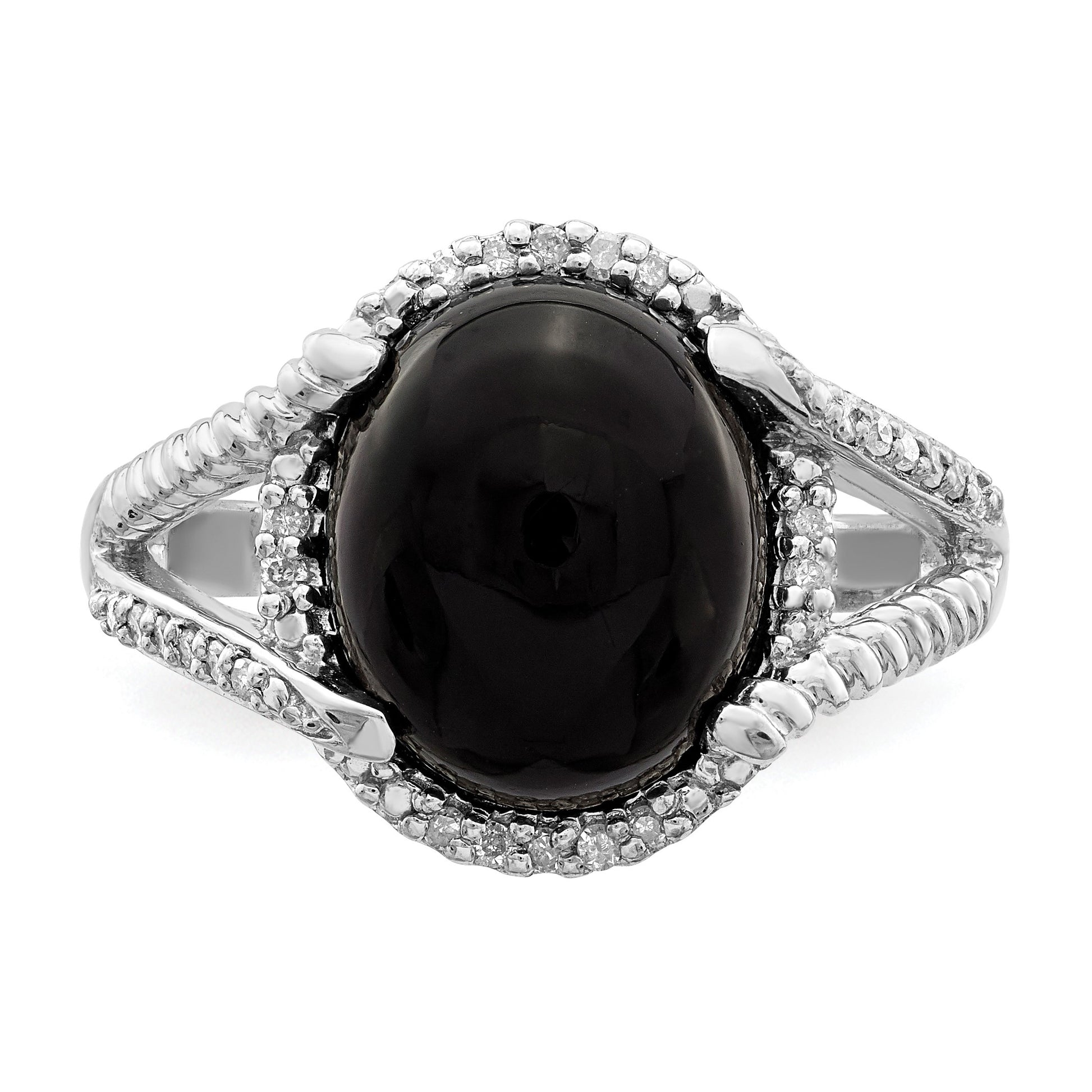 Sterling Silver Rhodium-plated Onyx and Diamond Ring