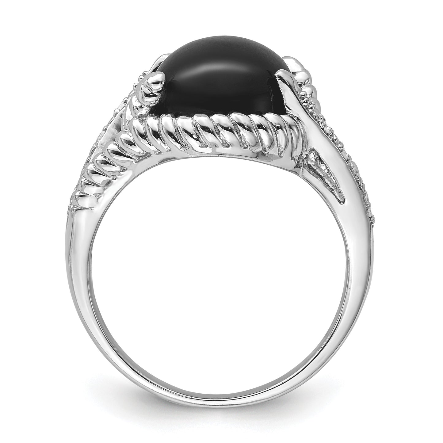 Sterling Silver Rhodium-plated Onyx and Diamond Ring