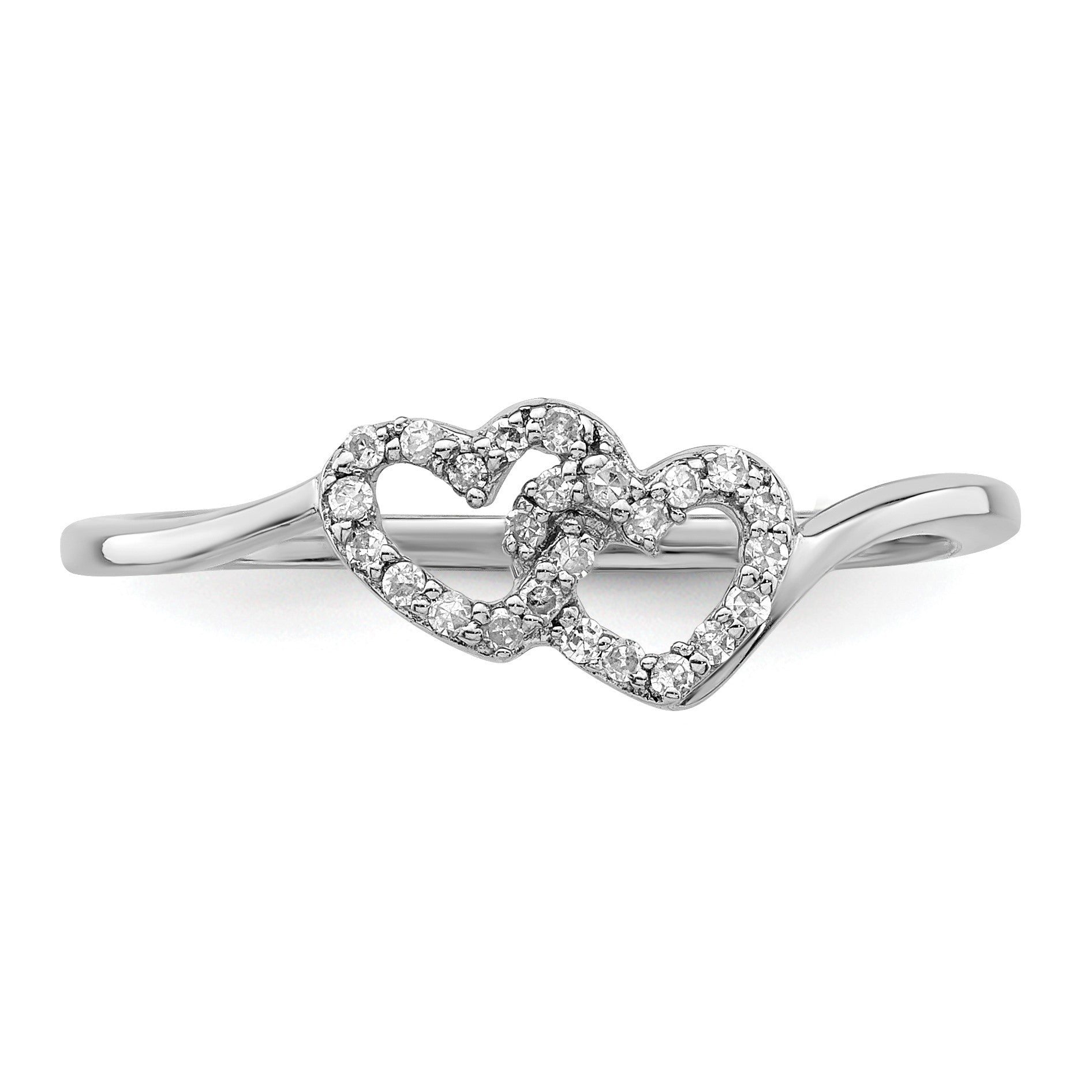 Sterling Silver Rhodium Plated Diamond Double Heart Promise Ring