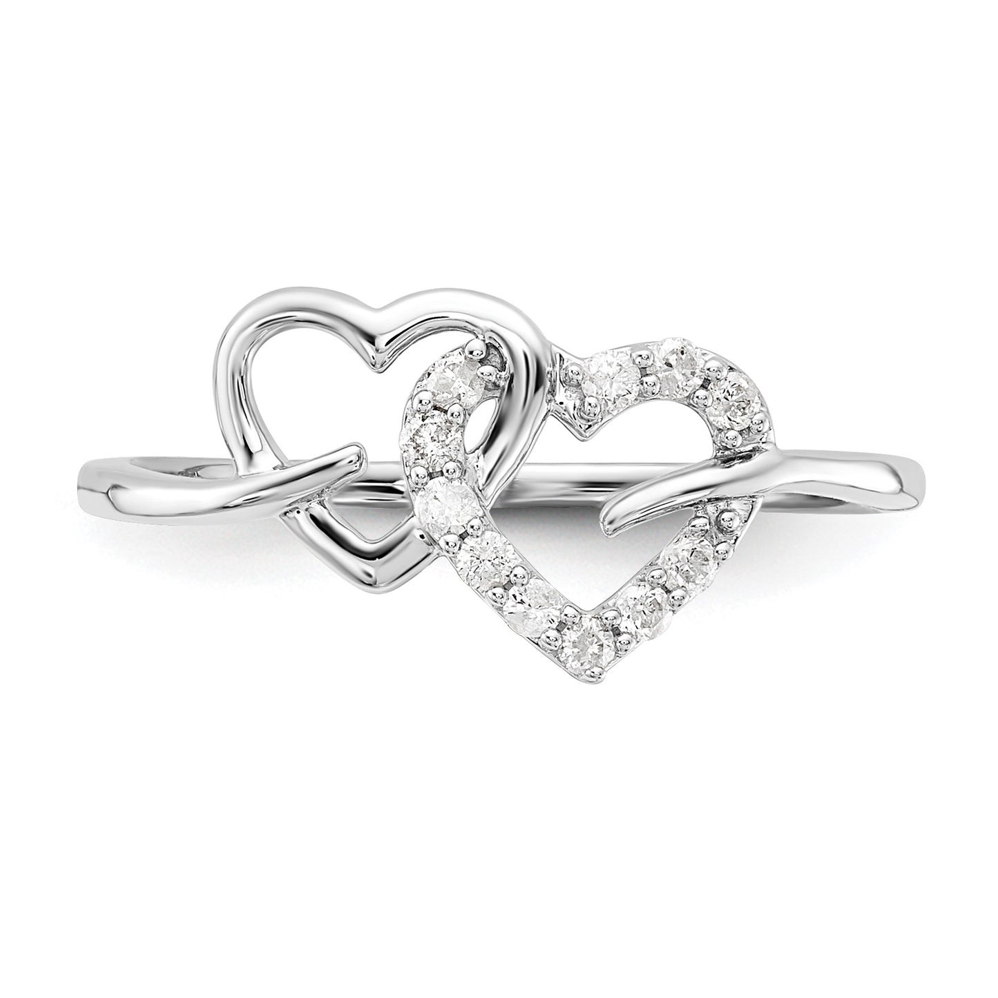 Sterling Silver Rhodium Plated Diamond Double Heart Ring